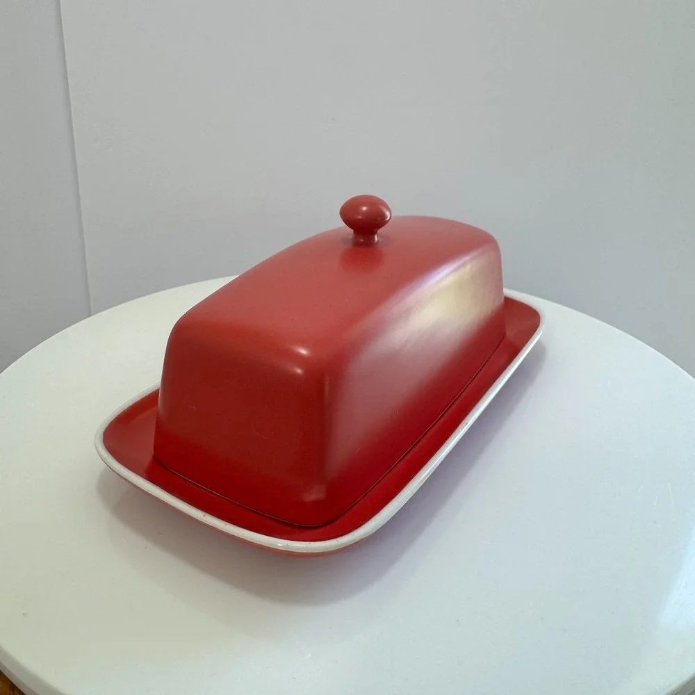 Vintage BIA Cordon Bleu Red Ceramic Covered Butter Dish Dishwasher Oven Safe